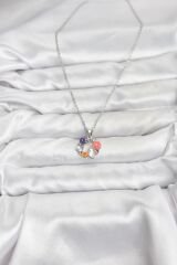 316L Çelik Zincir Gümüş Renk Çiçekli Kedili Model Kadın Kolye