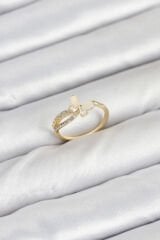 Pirinç Gold Renk Kelebek Zirkon Taşlı Kadın Yüzük