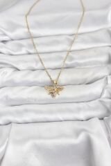 316L Çelik Zincir Gold Renk Sinek Model Zirkon Taşlı Kadın Kolye