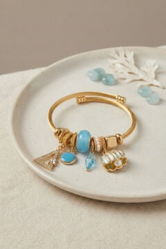 Mavi Deniz Kabuğu Model Gold Renk Charmlı Bileklik