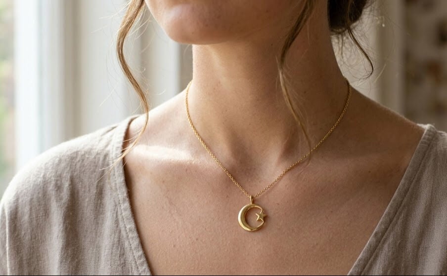 316L Çelik Zincir Gold Renk Ay Yıldız Unisex Kolye