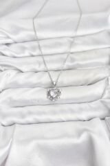 316L Çelik Zincir Gümüş Renk Kalp Model Zirkon Taşlı Kadın Kolye