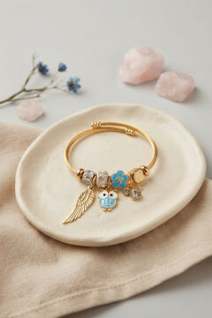 Baykuş Model Gold Renk Charmlı Bileklik