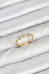 Pirinç Gold Renk Renkli Zirkon Taşlı Kadın Yüzük