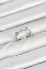 Pirinç Gümüş Renk Renkli Zirkon Taşlı Kadın Yüzük