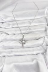 316L Çelik Zincir Gümüş Renk Kutup Yıldızı Model Zirkon Taşlı Kadın Kolye