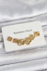 316L Çelik Gold Renk Yonca Küpe Seti