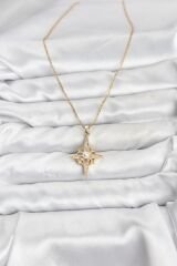 316L Çelik Zincir Gold Renk Kutup Yıldızı Model Zirkon Taşlı Kadın Kolye