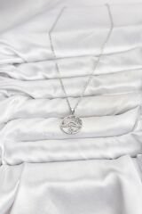 316L Çelik Zincir Gümüş Renk Şans Kolyesi Model Zirkon Taşlı Kadın Kolye