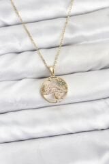 316L Çelik Zincir Gold Renk Şans Kolyesi Model Zirkon Taşlı Kadın Kolye