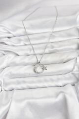 316L Çelik Zincir Gümüş Renk Ay Yıldız Model Zirkon Taşlı Kadın Kolye