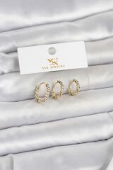 Pirinç Gold Renk Nazarlı Model 3'lü Kadın Küpe