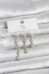 Pirinç Gümüş Renk Sıralı Kutup Yıldızı Model 3'lü Kadın Küpe