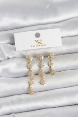 Pirinç Gold Renk Sıralı Kutup Yıldızı Model 3'lü Kadın Küpe