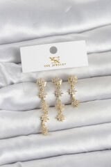 Pirinç Gold Renk Sıralı Kutup Yıldızı Model 3'lü Kadın Küpe