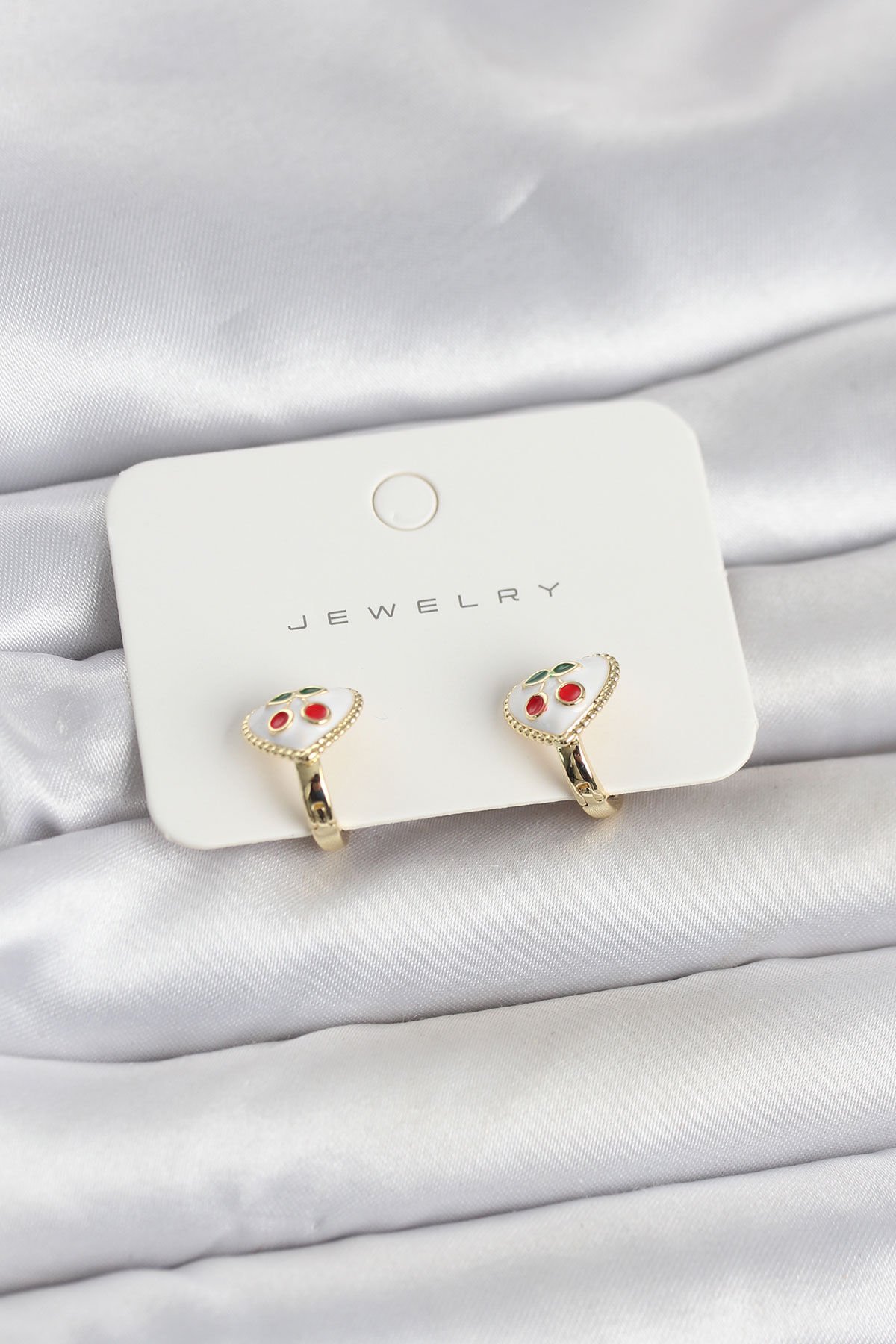 Pirinç Gold Renk Mineli Kalp Kiraz Model Çocuk Küpe