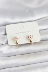 Pirinç Gold Renk Mineli Kalp Kiraz Model Çocuk Küpe