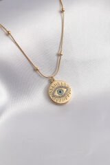 316L Çelik Gold Renk Zirkon Taşlı Göz İşleme Kadın Kolye