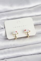 Gold Renk Kedi Model Mineli Çocuk Küpe