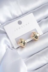 Gold Renk Yonca Model Pirinç Kadın Küpe