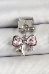 316L Çelik Gümüş Renk Pembe Fiyonk Model Nomination Charm
