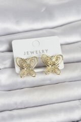 Füsun Küpesi Model Gold Renk Kelebek Model Pirinç Kadın Küpe