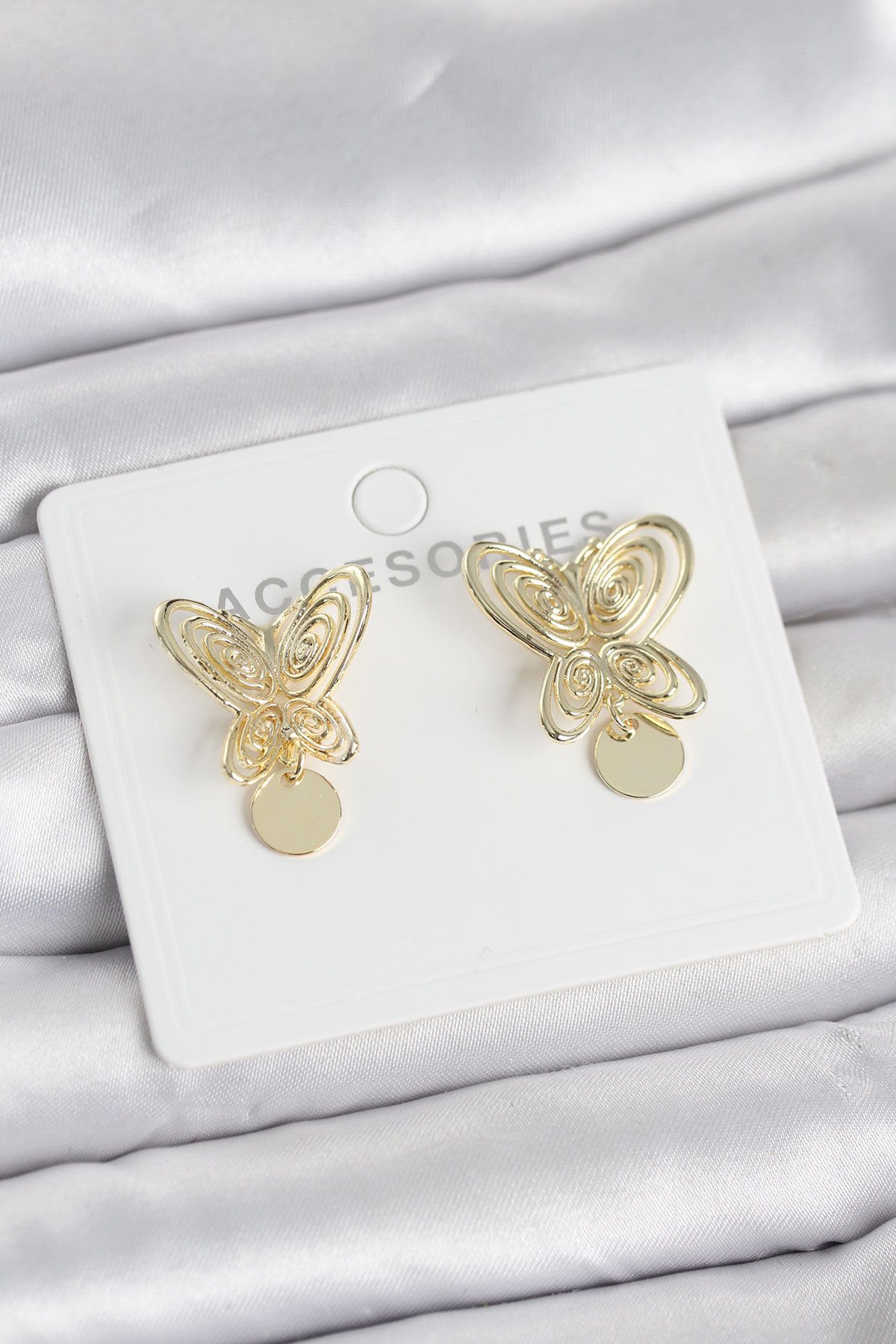 Füsun Küpesi Model Gold Renk Kelebek Model Pirinç Kadın Küpe