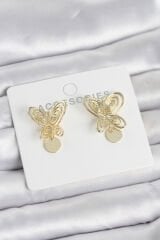 Füsun Küpesi Model Gold Renk Kelebek Model Pirinç Kadın Küpe