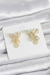 Füsun Küpesi Model Gold Renk Kelebek Model Pirinç Kadın Küpe
