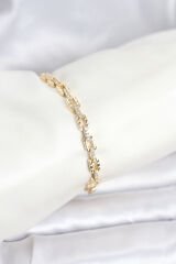 Pirinç Gold Renk VIP Seri Zincir Model Zirkon Taşlı Kadın Bileklik