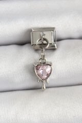 316L Çelik Gümüş Renk Pembe Kalp Model Nomination Charm