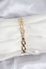 Pirinç Gold Renk VIP Seri Zincir Model Zirkon Taşlı Kadın Bileklik