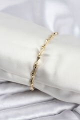 Pirinç Gold Renk VIP Seri İnce Kemik Model Zirkon Taşlı Kadın Bileklik