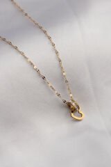 316L Çelik Gold Renk Halka Kalp Model Zirkon Taşlı Kadın Kolye