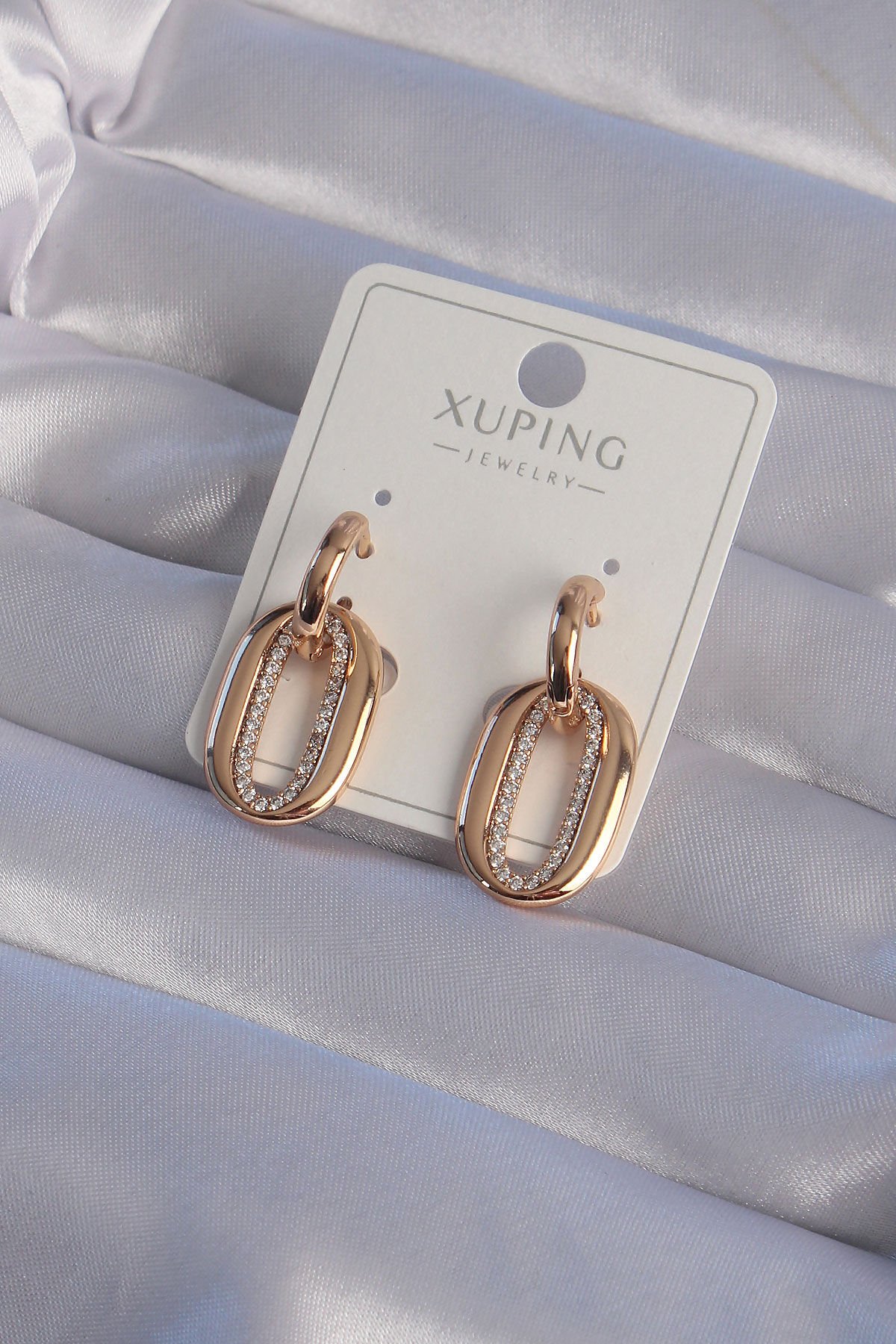 XUPİNG Rose Renk Zirkon Taşlı İçi Boş Oval Halka Küpe
