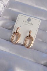 XUPİNG Rose Renk Zirkon Taşlı İçi Boş Oval Halka Küpe