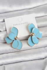 Mavi Mineli Lotus Model Pirinç Kadın Küpe