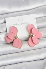 Pembe Mineli Lotus Model Pirinç Kadın Küpe