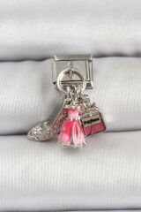 316L Çelik Gümüş Renk Pembe Elbise Kombini Model Nomination Charm