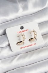 Pirinç Gold Renk Kalpli Zirkon Taşlı Kadın Küpe