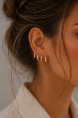 Pirinç Gold Renk Oval Bombeli Küpe Seti