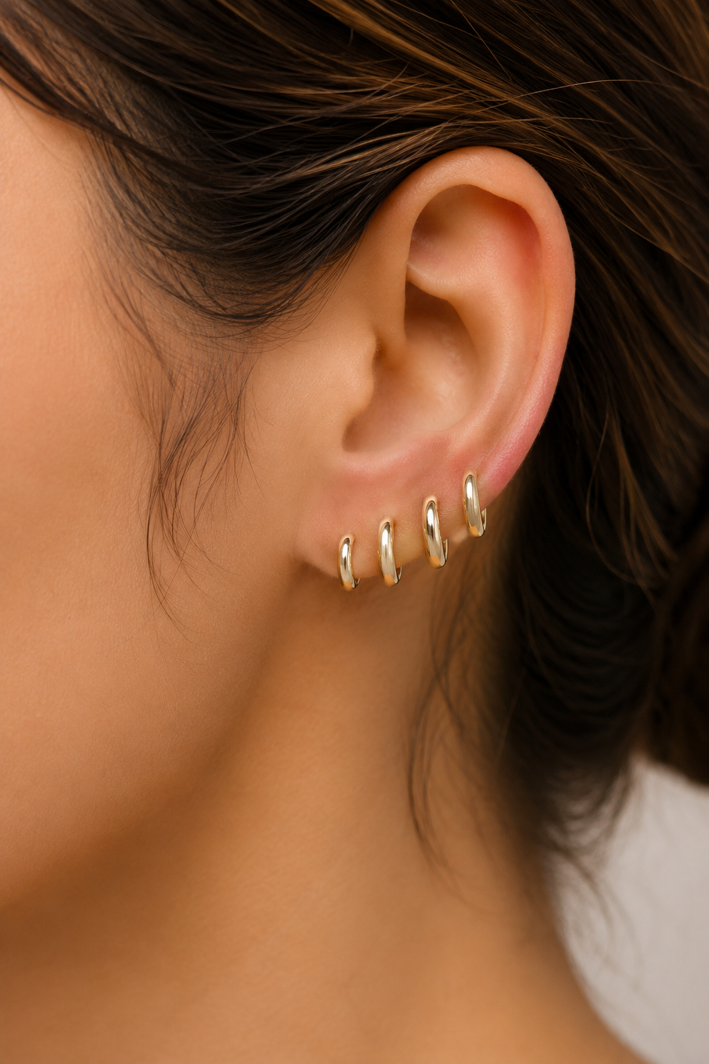 Pirinç Gold Renk Oval Küpe Seti