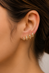 Pirinç Gold Renk Oval Küpe Seti