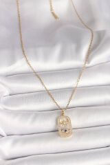 316L Çelik Gold Renk Zincir Zirkon Taşlı Göz Yıldız Model Kadın Kolye