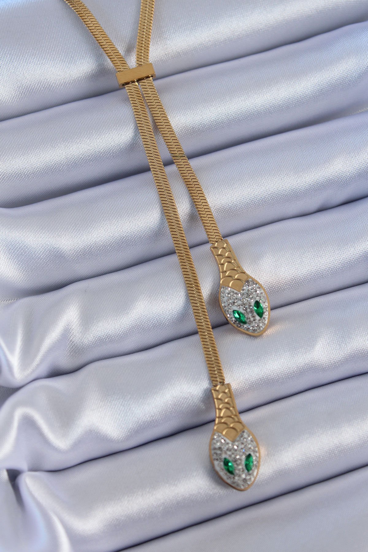 316L Çelik Gold Renk İtalyan Zincir 2'li Yılan Model Kadın Kolye
