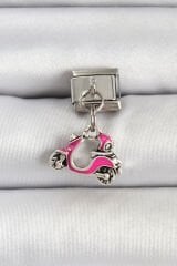 316L Çelik Gümüş Renk Pembe Scooter Model Nomination Charm