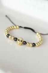 Kuru Kafa Figürlü Gold Renk Zirkon Taşlı Çelik Bileklik