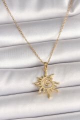 316L Çelik Gold Renk Zincir Zirkon Taş Detaylı Güneş Model Kadın Kolye