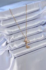 316L Çelik Gold Renk Zirkon Taşlı Kelebek Model Kadın Kolye