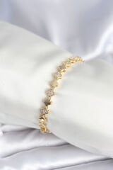 Pirinç Gold Renk Zirkon Taşlı Yonca Model Kadın Bileklik